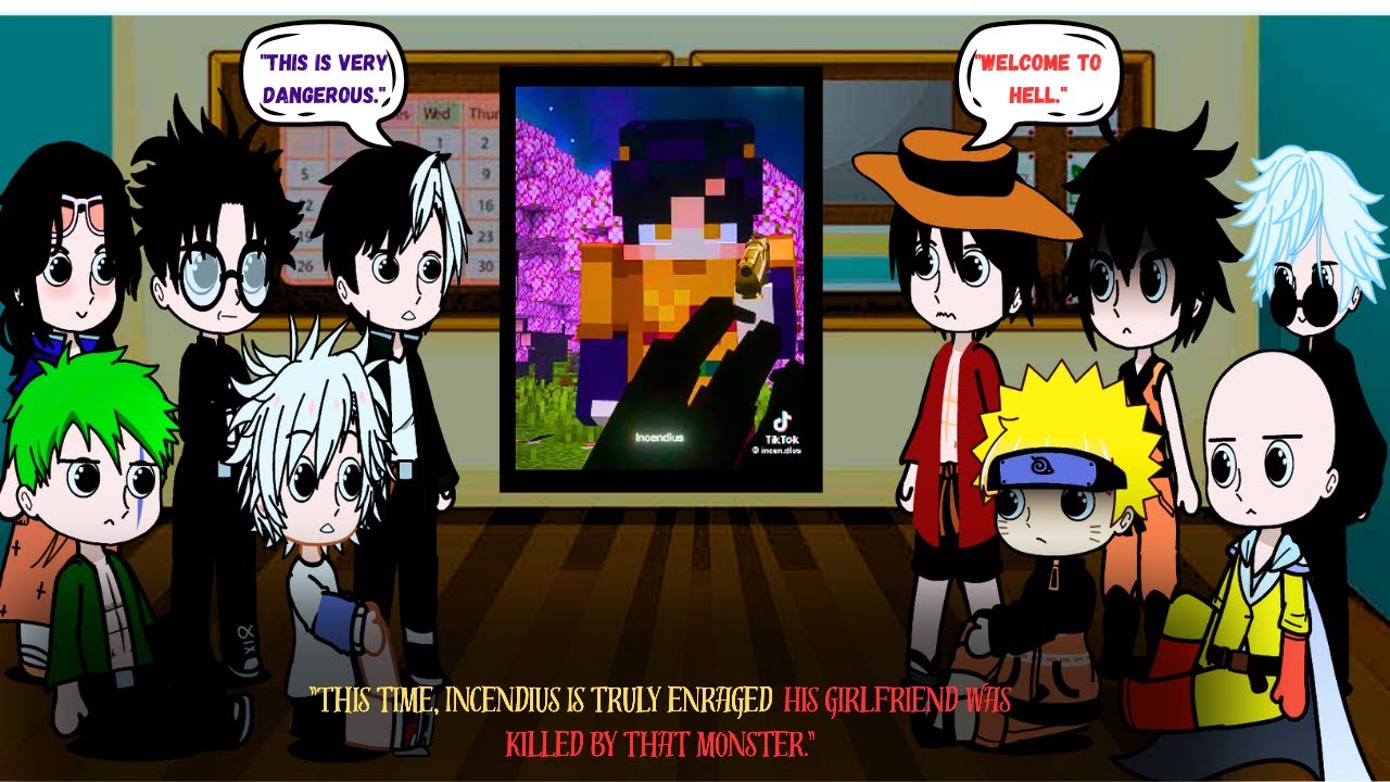 Anime Characters React To incendius 🇺🇸 🇧🇷 🇪🇸 || Minecraft || Gacha React