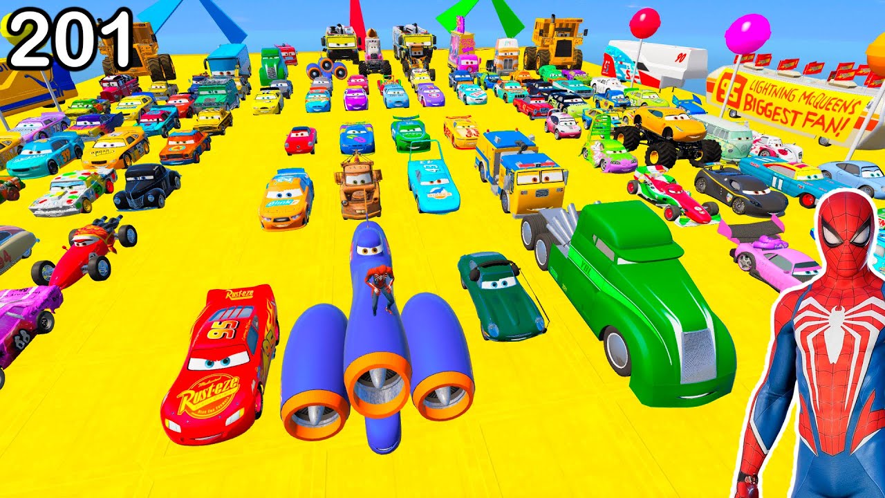 GTA V Mods Stunt Car Racing Challenge By SPIDER-MAN With Amazing DISNEY CARS AND MCQUEEN ep 201