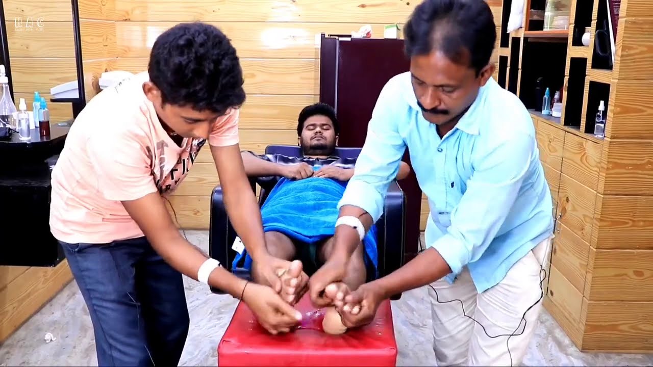 Human leg piece massage | 4hands Indian ASMR leg and foot massage with unique tools