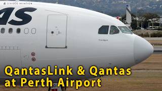 QantasLink (VH-VQR) & (VH-JQL), Qantas (VH-EBD) & Virgin (VH-VUR) on RW03 at Perth Airport.