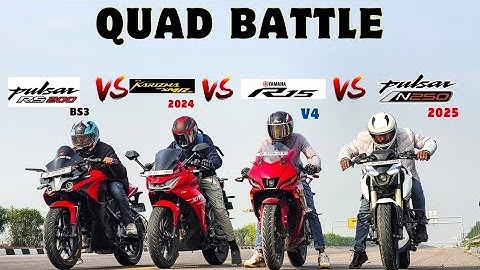 2025 BAJAJ PULSAR N250..VS..R15 V4..VS..KARIZMA XMR 210..VS..PULSAR RS 200 BS3!! QUAD BATTLE 😱🚀☠️