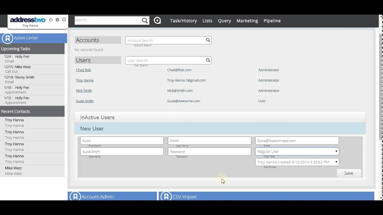 Adding New Users To Your AddressTwo CRM