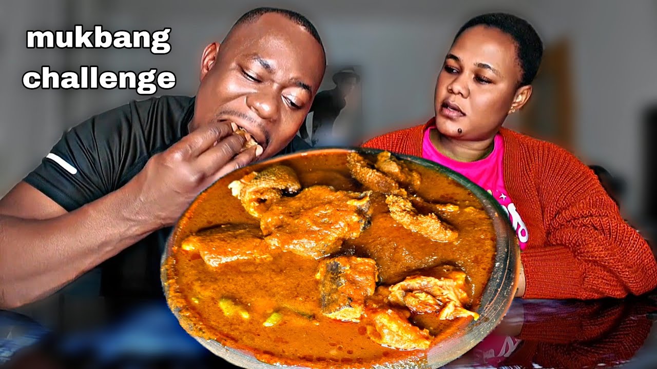 Бросай кубики и ешь мукбанг, Фуфу с лёгким супом, ассорти из мяса, мукбанг