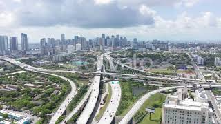 Aerial Transportation and Cars, Drone View Above Busy Highway Intersection | Stock Footage - Env...