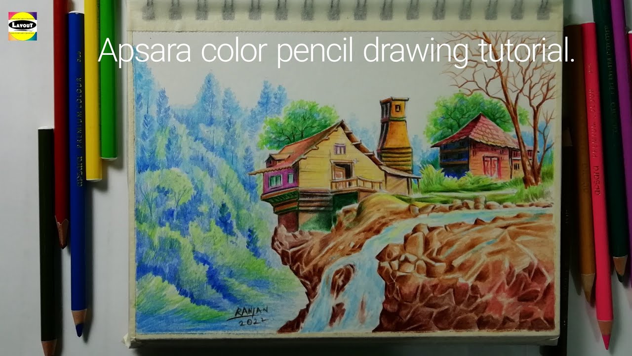 Landscape with color pencil | Landscape drawings, Drawing scenery, Nature  drawing pictures