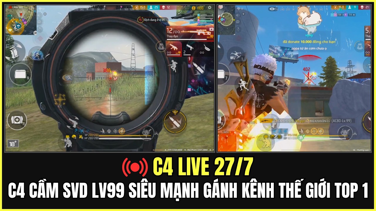 C4 Live 27/7: C4 Gaming Cầm SVD Lv99 Siêu Mạnh Gánh Kênh Thế Giới Top 1