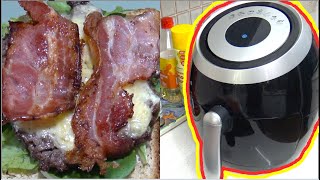 Bacon And Cheese Burger Cooked In An Air Fryer