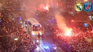 Incredible Scenes as Real Madrid Fans Welcome The Team Bus Ahead of CL RO 16 Match against PSG