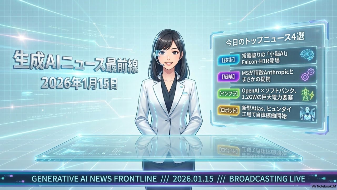 【99%が知らない】Microsoftが宿敵Anthropicと提携！S級モデルの勢力図が激変。7Bで巨大モデルを凌駕する「Falcon-H1R」と1.2GWの電力要塞