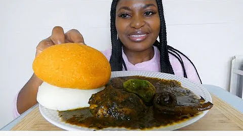 Asmr mukbang atama soup with carrot and poundo yam fufu