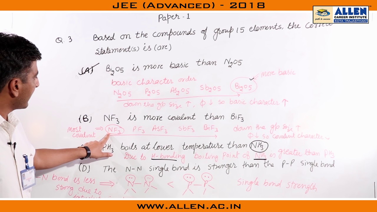 JEE Advanced 2018 Chemistry Solution Q. 3 (Paper-1) neet coaching in indore