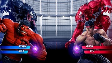 Venom & Red Hulk vs Carnage & Ryu (Very Hard) - Marvel vs Capcom | 4K UHD Gameplay