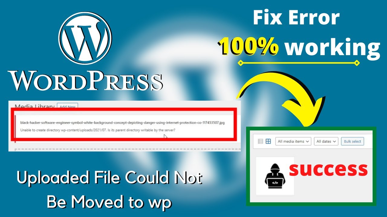 wordpress のコンテンツディレクトリ (wp-content) が見つかりません。 New Update The Uploaded File Could Not Be Moved to Wp-Content/Uploads | Fix WordPress Error