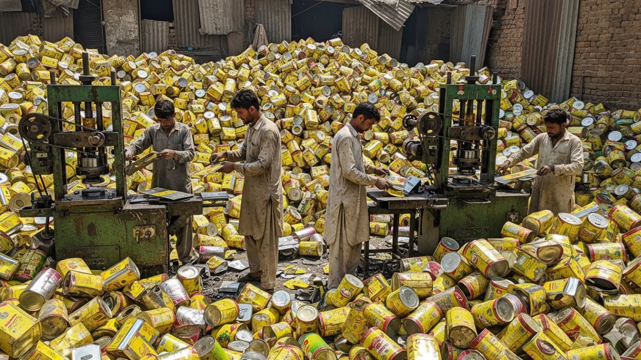 Recycling Process of Oil Tin Boxes in Factory | How Oil Tins Waste Are Recycling