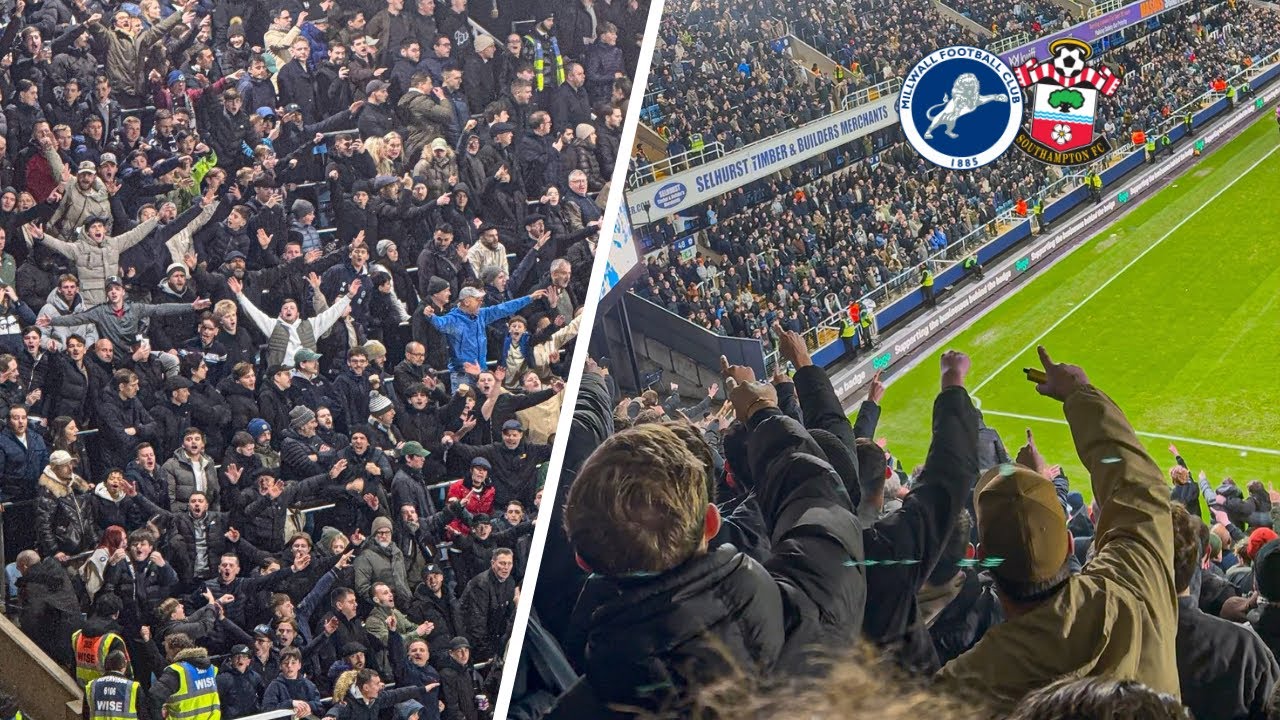 Lively Scenes at the Den for a Sold Out Millwall vs Southampton !