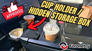 Center Console Expanded Cup Holder / Hidden Storage by Foronetry - [Cybertruck Accessory Review]