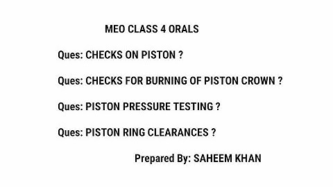 Checks on Piston | Piston Pressure Test | Piston Ring Clearance Butt Axial and Radial | Meo Class 4