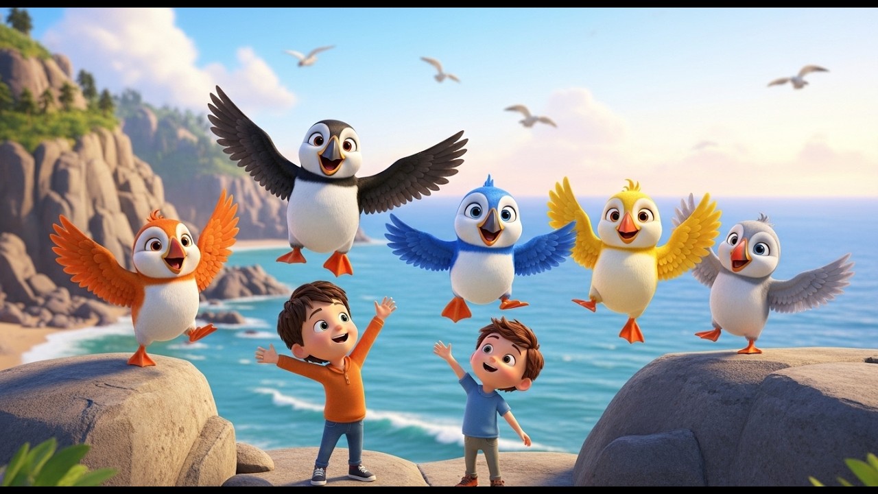 Five Little Puffins Flap Flap Flap | Cute Bird Song & Counting Rhyme