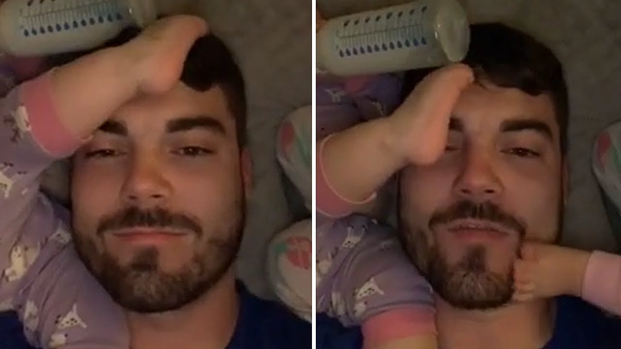 Babies shove their cute little feet in dad's face