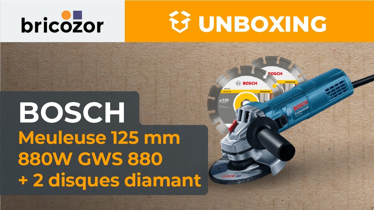 Meuleuse 125 mm 880W GWS 880 + 2 disques diamants - 060139600B - BOSCH :  Unboxing 