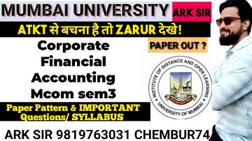 Corporate Financial Accounting |Mcom sem3 nep|Imp Question paper |Mumbai University Mcom |ARk sir