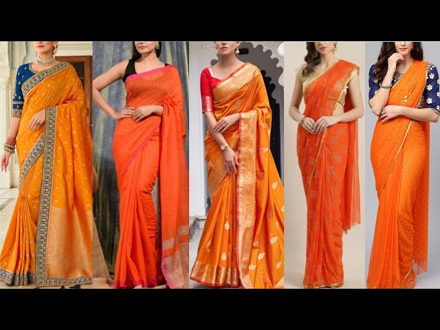 Atomic Orange Woven Banarasi Chiffon Saree – MySilkLove