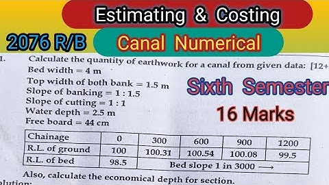 Canal Numerical From Estimating & Costing ||6th sem.||#civilengineering #estimate#costing #civil