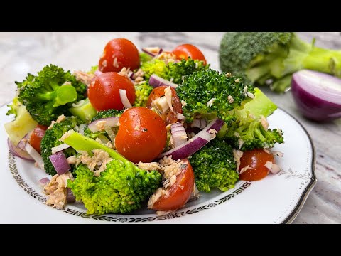 Tasty, healthy and quick broccoli, tomatoes and tuna salad. Great recipe! ASMR