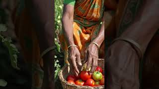 🍅 Fresh Farm Harvest 🍅 Indian Village Woman Collecting Tomatoes – Real Farming Life🌿 #viral #farming
