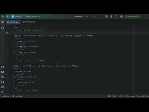 Pizza billing program in python