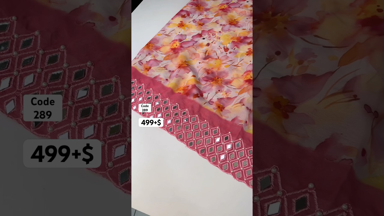 Невесомое шифоновое сари с цветочным цифровым принтом, вышивкой с зеркальными элементами и контра...