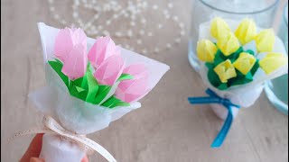 Standing Bouquets: Crafting Adorable Mini Tulips from Paper! / Tutorial