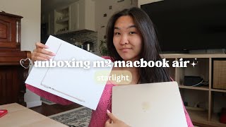 m2 macbook air starlight unboxing- set up and aesthetic accessories 🎀