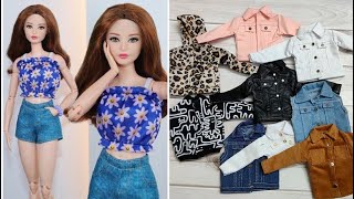 Barbie elbise yapımı || 5 dakikada hallet || barbie etek bluz yap || barbie kıyafet dikimi