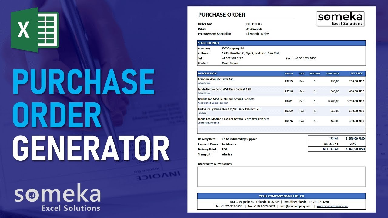 Purchase Order Generator Tracker Create Purchase Order In Excel Youtube