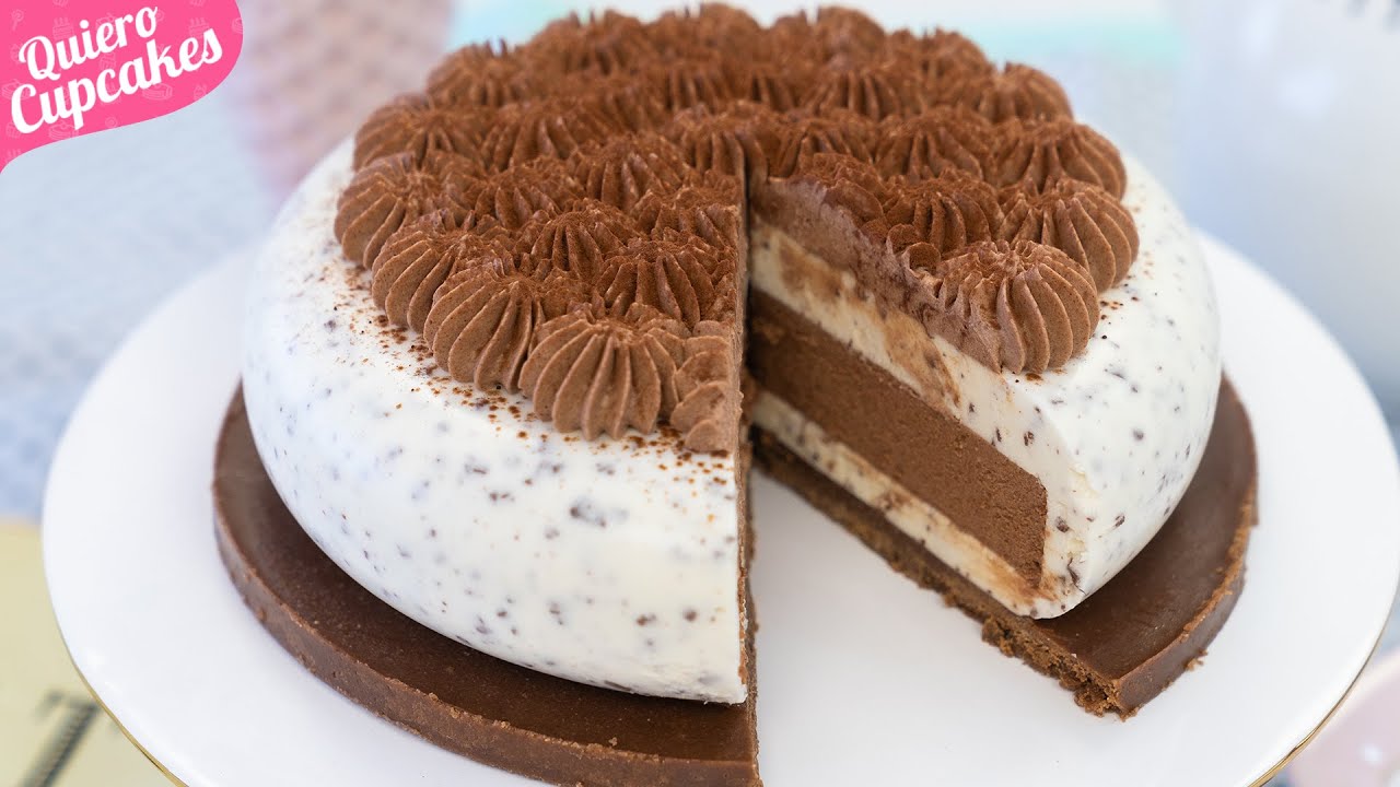 TARTA FRÍA STRACCIATELLA CON CORAZÓN DE CHOCOLATE 🍫 | POSTRE SIN HORNO | QUIERO CUPCAKES