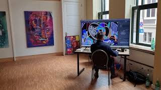 Digital Artist At Work In His Beautiful Studio Gallery.