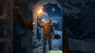 man vs Giant Bear 🐻 survival fight in frozen ice house 🏠 #ai #tranding #viral #bamboo