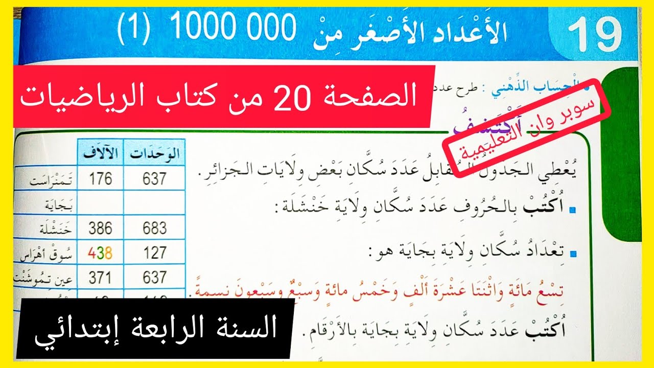 الأعداد الأصغر من 000 000 1 على الصفحة 40 من كتاب الرياضيات السنة الرابعة إبتدائي