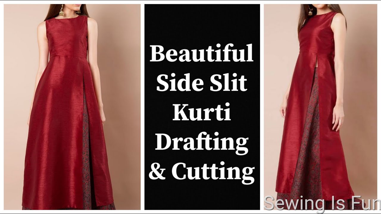 Раскрой и пошив курти с боковым разрезом, построение выкройки и крой костюма, курти с одним откры...