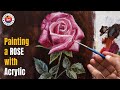How to Paint a Pink Rose Flower in Acrylic on Canvas | Step-by-Step Tutorial by Debojyoti Boruah