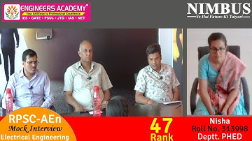 Congratulations Nisha ( PHED - AEn ) |Mock Interview -Engineers Academy Toppers in RPSC AEn