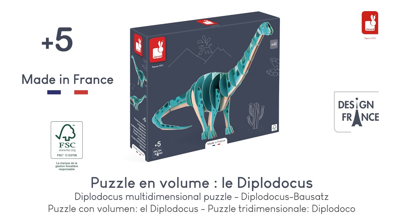 Janod Puzzle 3D Dinosaure T-Rex – 27 Pièces En Carton FSC – Fabriqué En France – Dès 5 Ans