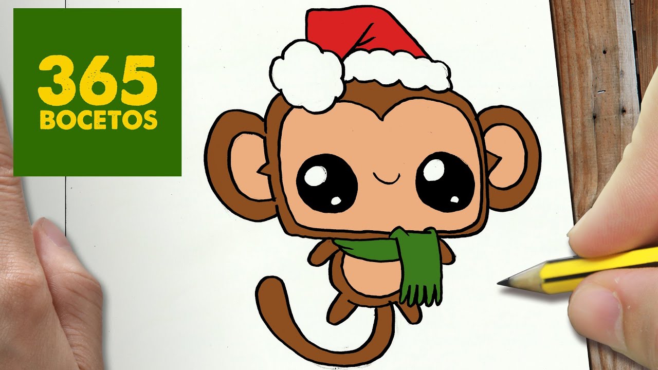 COMO DIBUJAR UN MONO PARA NAVIDAD PASO A PASO: Dibujos kawaii navideños -  How to draw a Monkey - thptnganamst.edu.vn