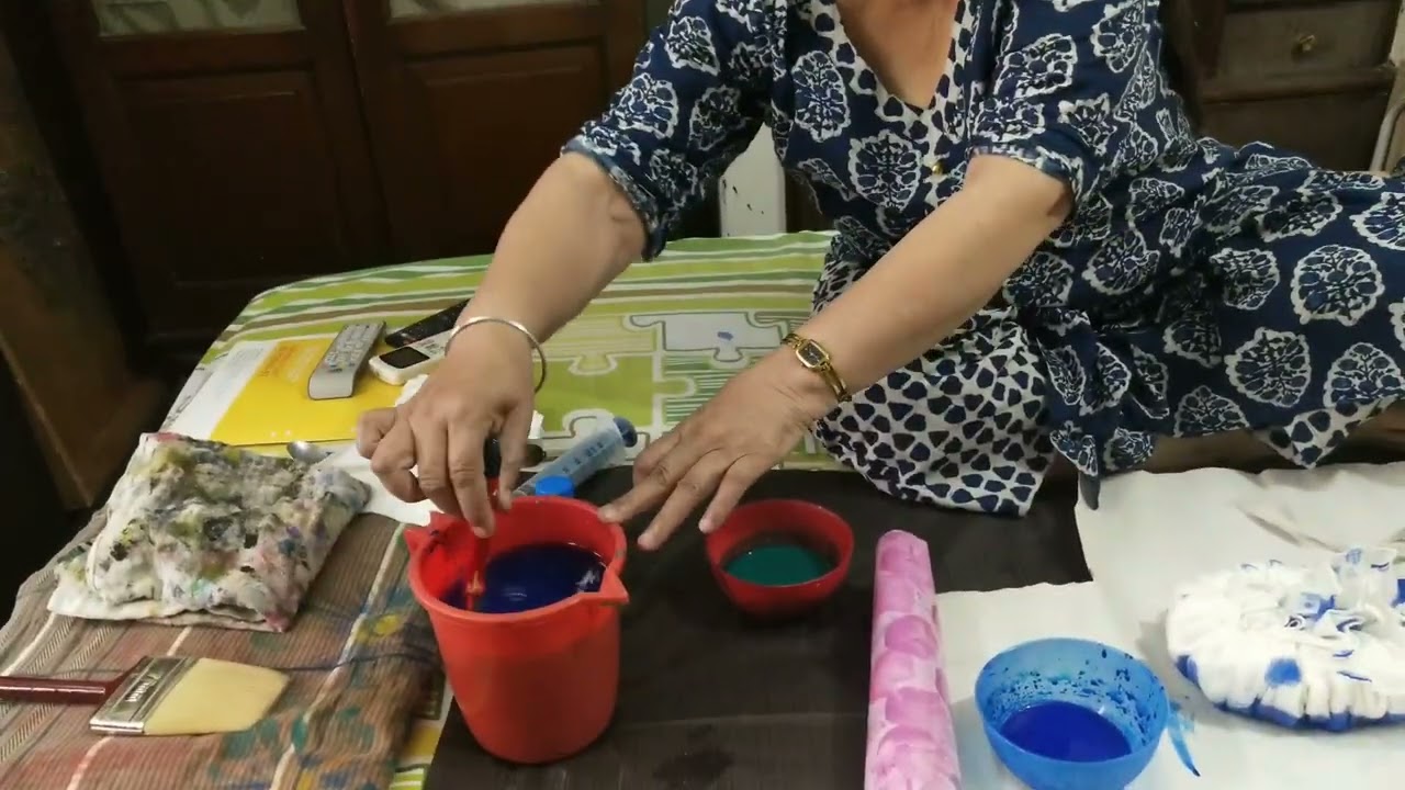 #16 Rope effect on dupatta with colours very easy way for beginners ❤#fabricpainting