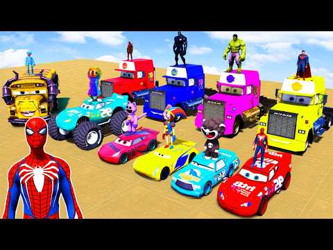 GTA V MODS New Epic Stunt Race! SPIDER-MAN vs Venom, Batman WITH CAR MONSTER MOTOCYCLE