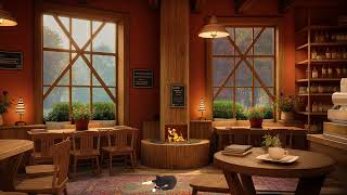 Rainy Morning Spring Forest Coffee Shop Ambience ☕ Positive Instrumental Jazz for Study, Relaxing
