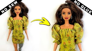 NO SEW NO GLUE  DIY BARBIE CUTE DRESS | How to Make Easy and Fashion Barbie Doll Clothes