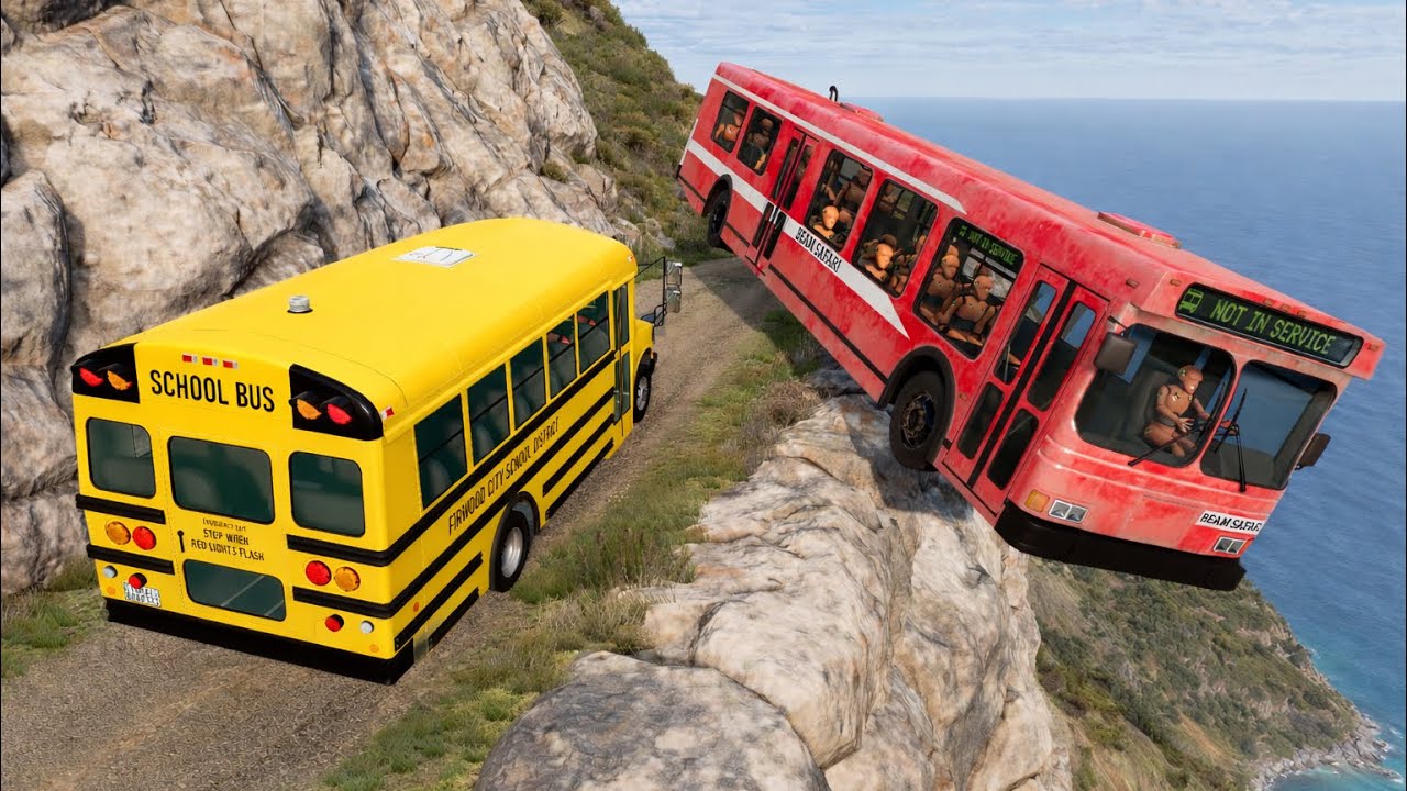 BeamNG.Drive | Deadly School Bus On Dangerous Cliff Road 😱#242 