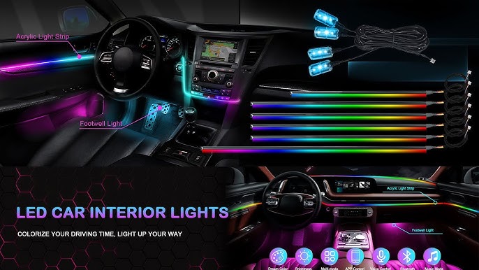 18 in 1 RGB LED Car Ambient Decoration Atmosphere Light Interior Acrylic  Strip Light By App Control 